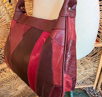 Vintage 80s Deadstock Leather Patchwork Shoulder Bag - Yatva