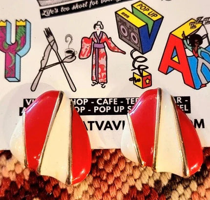 Vintage 80's Enameled Clip - On Earrings - Yatva