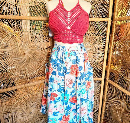 Vintage 80s Floral Midi Skirt - Yatva