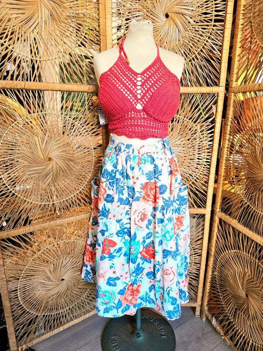 Vintage 80s Floral Midi Skirt - Yatva