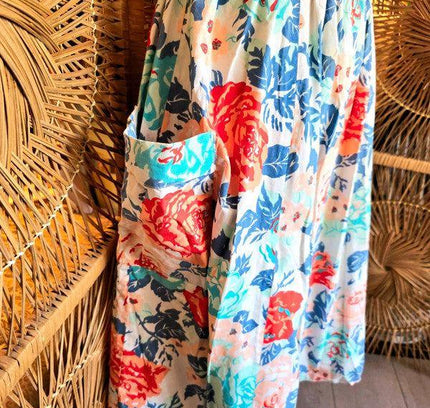 Vintage 80s Floral Midi Skirt - Yatva