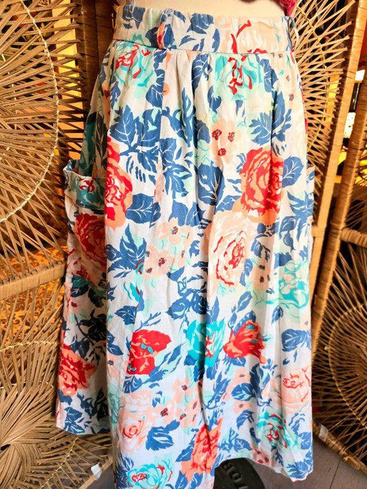 Vintage 80s Floral Midi Skirt - Yatva