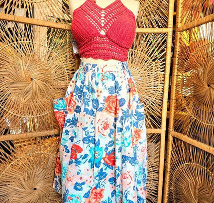 Vintage 80s Floral Midi Skirt - Yatva
