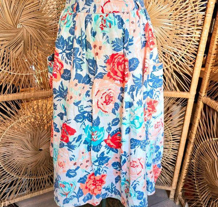 Vintage 80s Floral Midi Skirt - Yatva