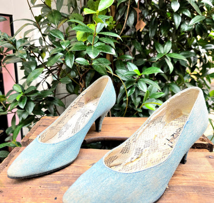 Vintage 80's Frenzy Denim Heel Shoes - Yatva