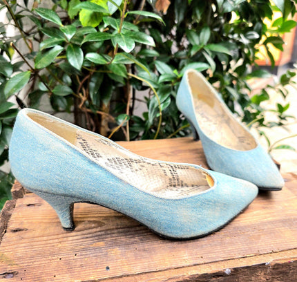 Vintage 80's Frenzy Denim Heel Shoes - Yatva