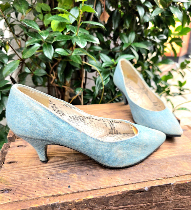 Vintage 80's Frenzy Denim Heel Shoes - Yatva