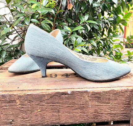 Vintage 80's Frenzy Denim Heel Shoes - Yatva