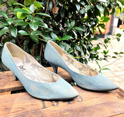 Vintage 80's Frenzy Denim Heel Shoes - Yatva