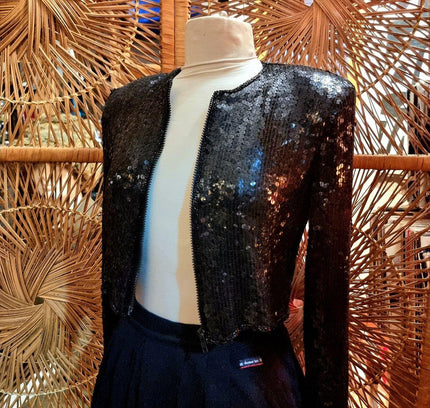 Vintage 80's Glam Sequins Crop Jacket - Yatva