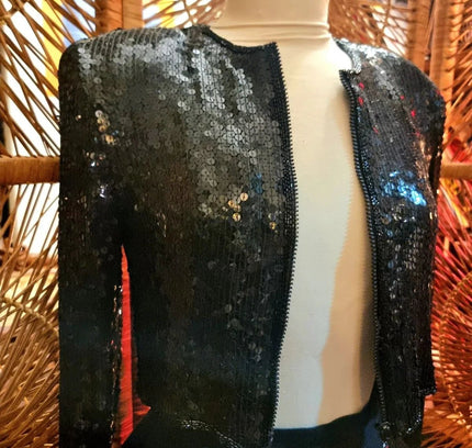 Vintage 80's Glam Sequins Crop Jacket - Yatva