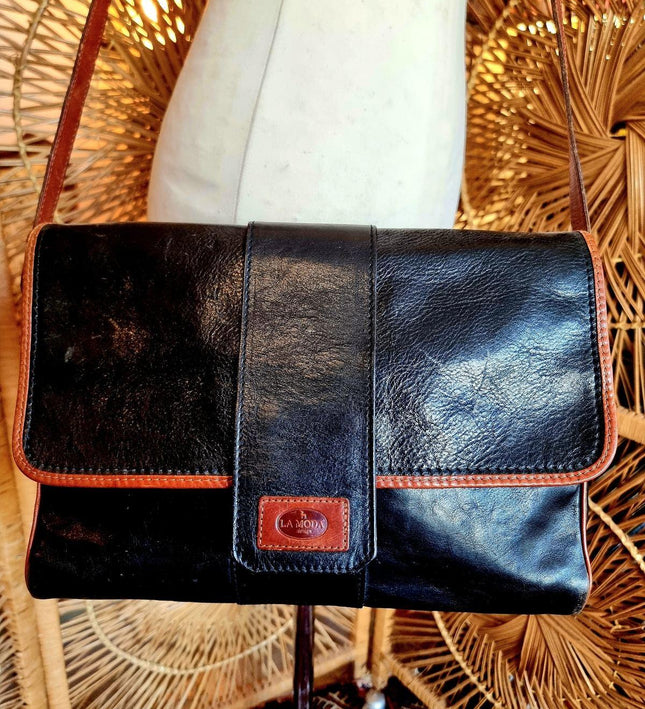 Vintage 80's La Moda Leather Satchel Shoulder Bag - Yatva