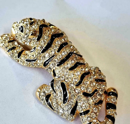 Vintage 80's Large Panther Rhinestone Brooch - Yatva