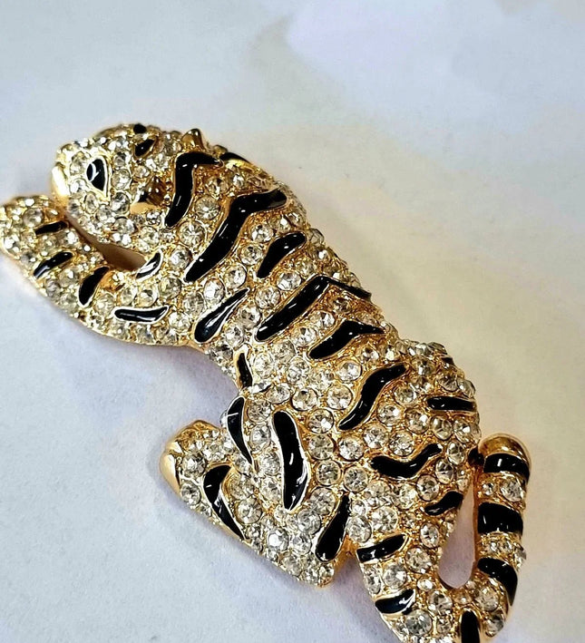 Vintage 80's Large Panther Rhinestone Brooch - Yatva