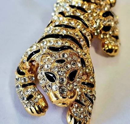Vintage 80's Large Panther Rhinestone Brooch - Yatva