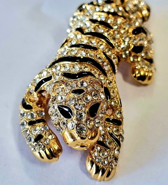 Vintage 80's Large Panther Rhinestone Brooch - Yatva