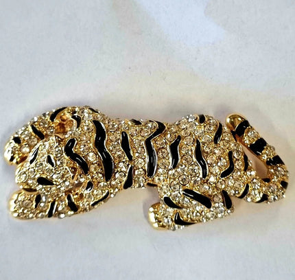 Vintage 80's Large Panther Rhinestone Brooch - Yatva