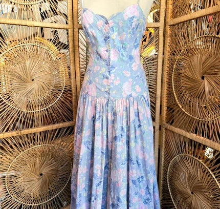 Vintage 80s Laura Ashley Drop Waist Maxi Dress - Yatva