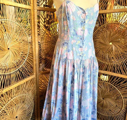 Vintage 80s Laura Ashley Drop Waist Maxi Dress - Yatva