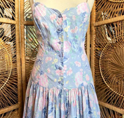 Vintage 80s Laura Ashley Drop Waist Maxi Dress - Yatva