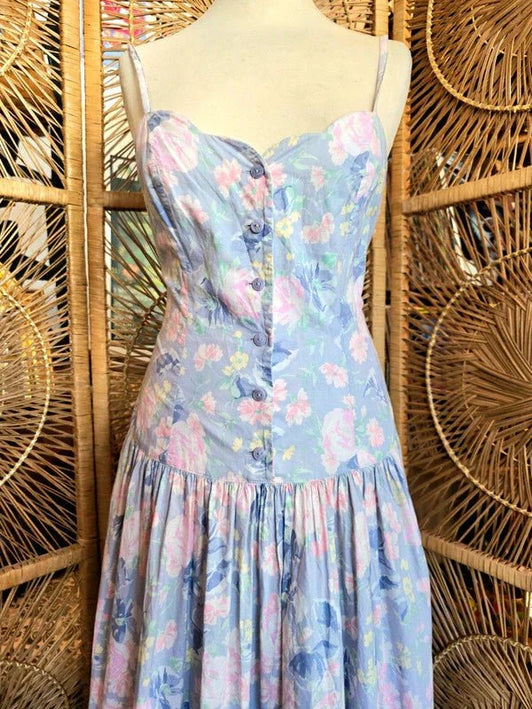 Vintage 80s Laura Ashley Drop Waist Maxi Dress - Yatva