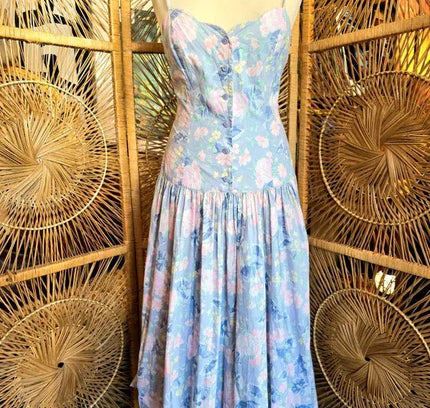Vintage 80s Laura Ashley Drop Waist Maxi Dress - Yatva
