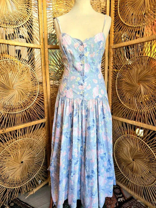 Vintage 80s Laura Ashley Drop Waist Maxi Dress - Yatva