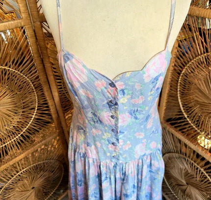 Vintage 80s Laura Ashley Drop Waist Maxi Dress - Yatva