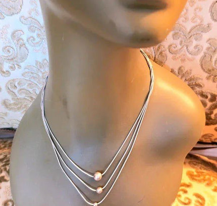 Vintage 80's Layered Silver Necklace - Yatva