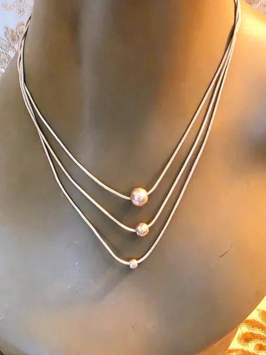 Vintage 80's Layered Silver Necklace - Yatva