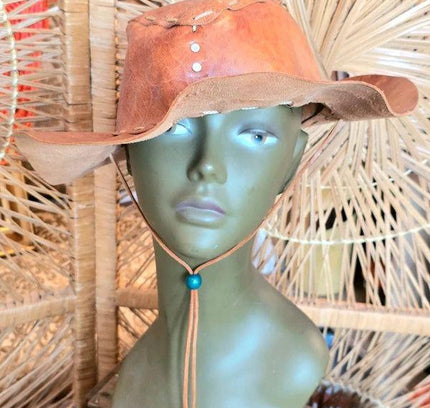 Vintage 80s Leather Cowboy Hat - Yatva