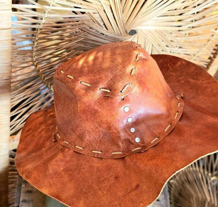 Vintage 80s Leather Cowboy Hat - Yatva
