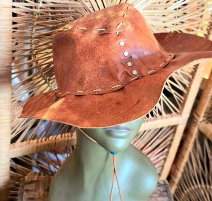 Vintage 80s Leather Cowboy Hat - Yatva