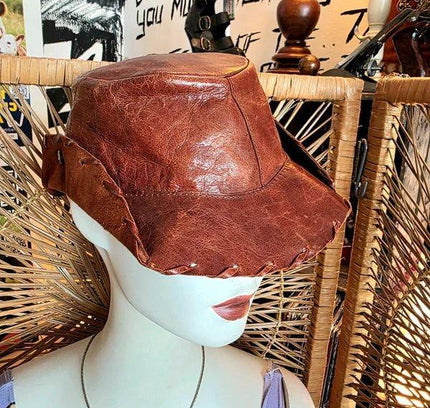 Vintage 80s Leather Cowboy Hat - Yatva