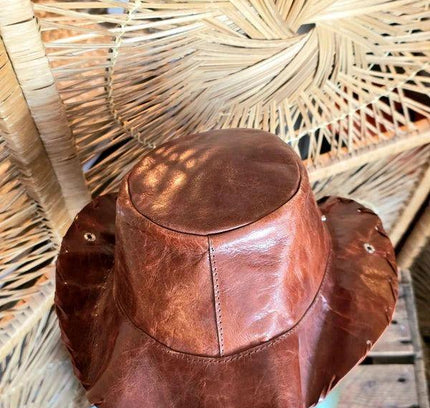 Vintage 80s Leather Cowboy Hat - Yatva