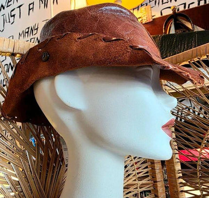 Vintage 80s Leather Cowboy Hat - Yatva