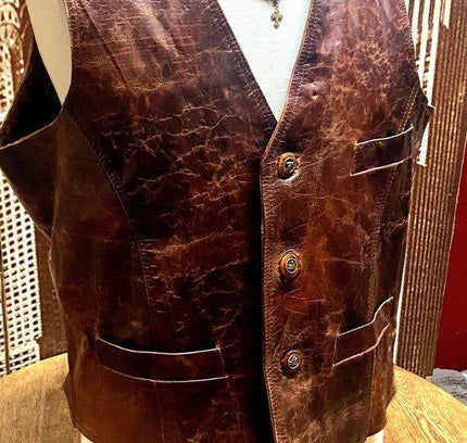 Vintage 80s Leather Gillet Waistcoat - Yatva