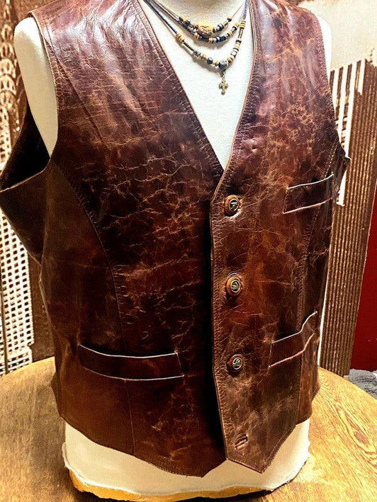 Vintage 80s Leather Gillet Waistcoat - Yatva