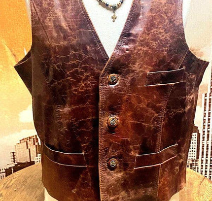 Vintage 80s Leather Gillet Waistcoat - Yatva