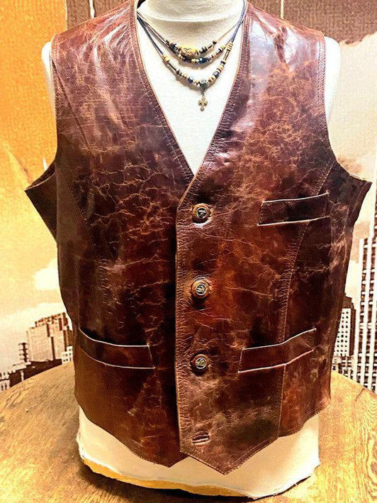 Vintage 80s Leather Gillet Waistcoat - Yatva