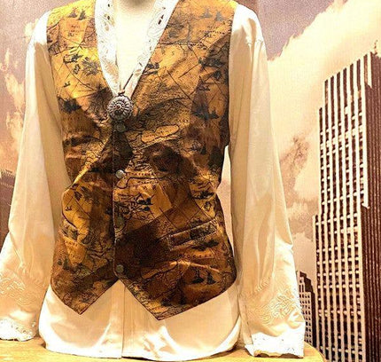 Vintage 80's Leather Map Gillet Waistcoat - Yatva