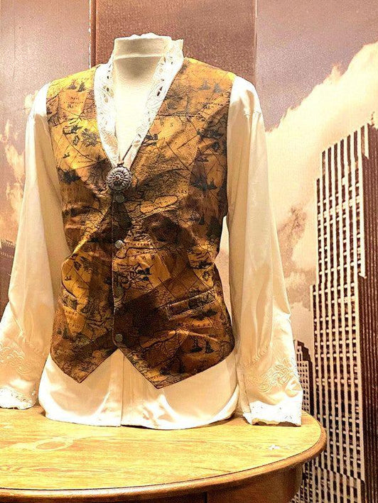 Vintage 80's Leather Map Gillet Waistcoat - Yatva