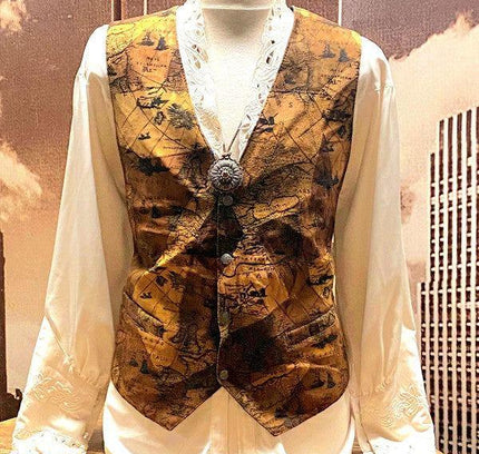 Vintage 80's Leather Map Gillet Waistcoat - Yatva