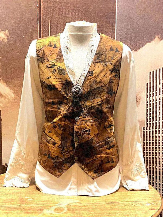 Vintage 80's Leather Map Gillet Waistcoat - Yatva