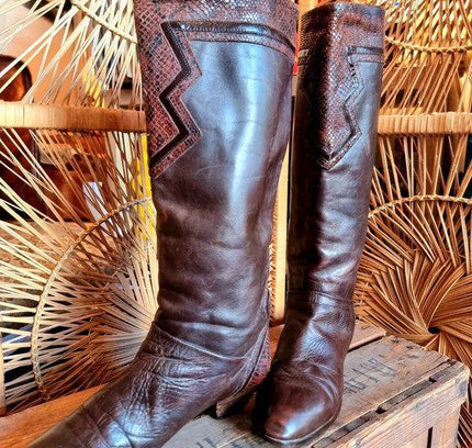 Vintage 80's Leather Patchwork Boots - Yatva