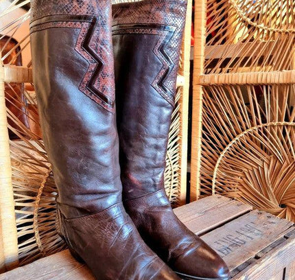 Vintage 80's Leather Patchwork Boots - Yatva