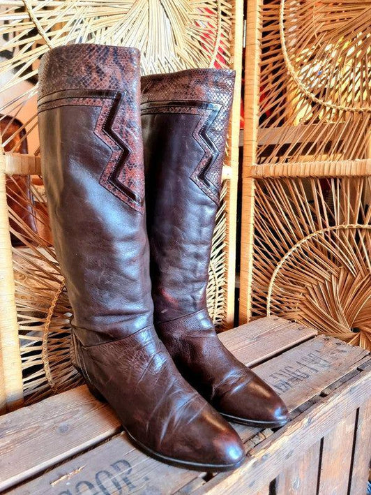 Vintage 80's Leather Patchwork Boots - Yatva