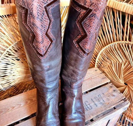 Vintage 80's Leather Patchwork Boots - Yatva