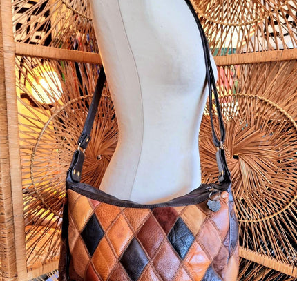Vintage 80's Leather Patchwork Shoulder bag - Yatva