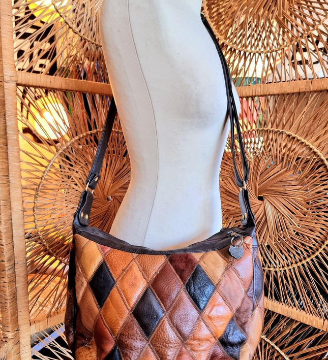 Vintage 80's Leather Patchwork Shoulder bag - Yatva